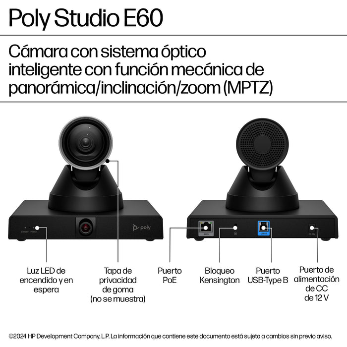 EAN 0198122304387 - HP Poly Studio E60 Smart Camera 4K MPTZ with 12x Optical Zoom 8 MP Negro 3840 x 2160 Pixeles 60 pps imagen 3