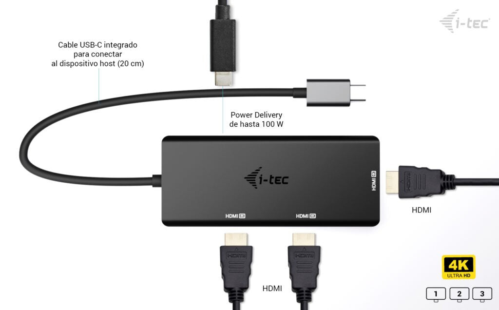 EAN 8595611707735 - i-tec C31TRIPLE4KHDMIPD adaptador de cable de vídeo 0,2 m USB Tipo C 3 x HDMI Negro imagen 5