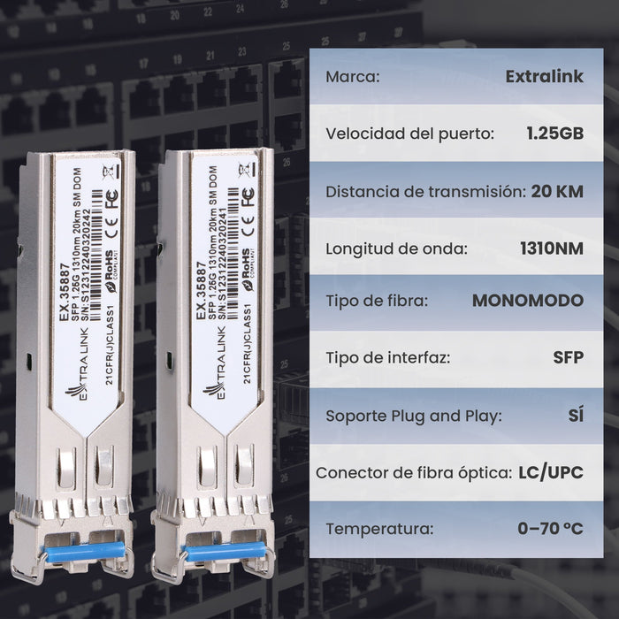 EAN 5905090335887 - Extralink SFP 1.25G 2-pack | Moduł SFP | 1,25Gbps, LC/UPC, 1310nm, 20km, single mode, DOM (EX.35887) red  imagen 9