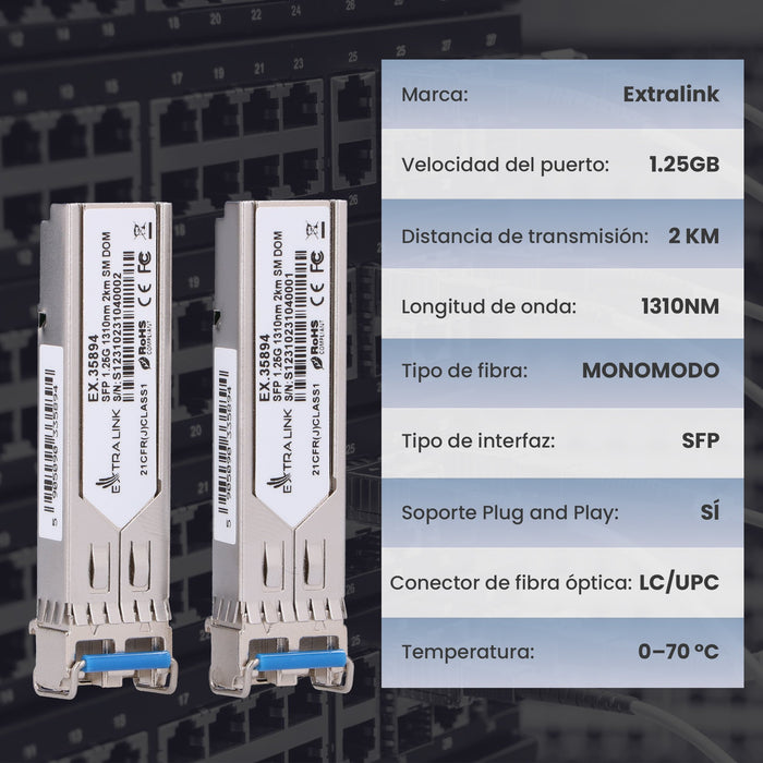 EAN 5905090335894 - Extralink SFP 1.25G 2-pack | Moduł SFP | 1,25Gbps, LC/UPC, 1310nm, 2km, single mode, DOM (EX.35894) red m imagen 5