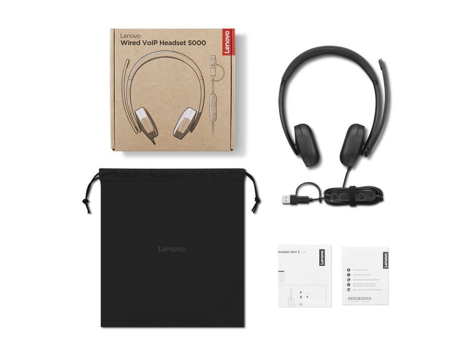 EAN 195892122333 - Lenovo VoIP Headset 5000 Auriculares Alámbrico Diadema Oficina/Centro de llamadas USB Tipo C Negro imagen 9