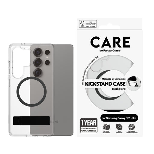 EAN 5715685016509 - PanzerGlass CARE™ by ® Case Transparent w. Black Kickstand & Qi Compatible Samsung Galaxy S25 Ultra funda imagen 2