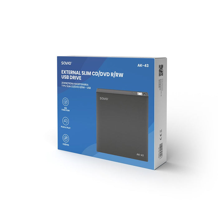 EAN 5901986045991 - Savio AK-43 optical disc External Slim drive DVD±R/RW CD±R/RW Black unidad de disco óptico DVD±RW Negro imagen 3
