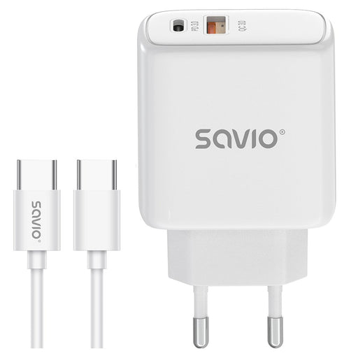 EAN 5905106070245 - Savio LA-13 cargador de dispositivo móvil Universal Blanco Corriente alterna Carga rápida Interior imagen 1