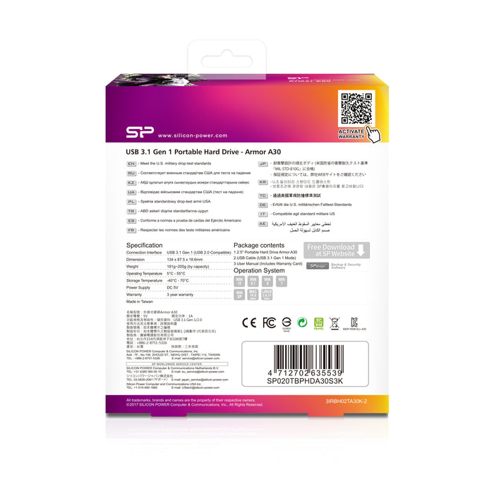 EAN 4712702635539 - Silicon Power Armor A30 disco duro externo 2 TB 2.5" USB tipo A 3.2 Gen 1 (3.1 Gen 1) Negro imagen 3