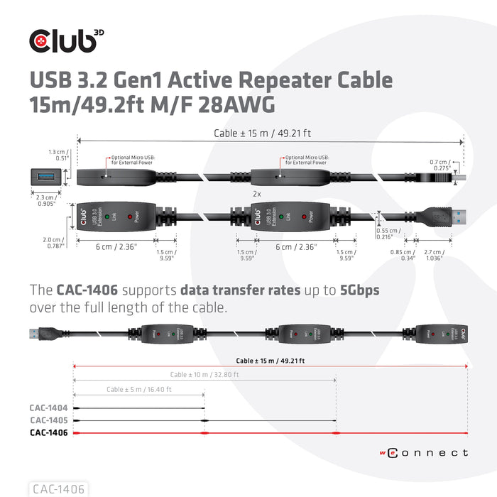EAN 8719214471798 - CLUB3D CAC-1406 cable USB USB 3.2 Gen 1 (3.1 Gen 1) 15 m USB A Negro imagen 5