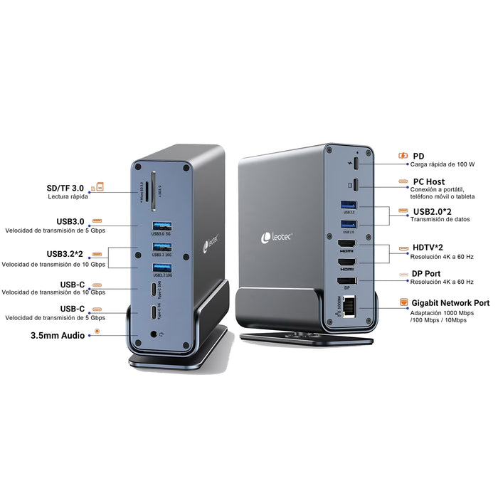 EAN 8436588883599 - Leotec LEDS06 base para portátil y replicador de puertos Acoplamiento USB 3.2 Gen 2 (3.1 Gen 2) Type-C imagen 8