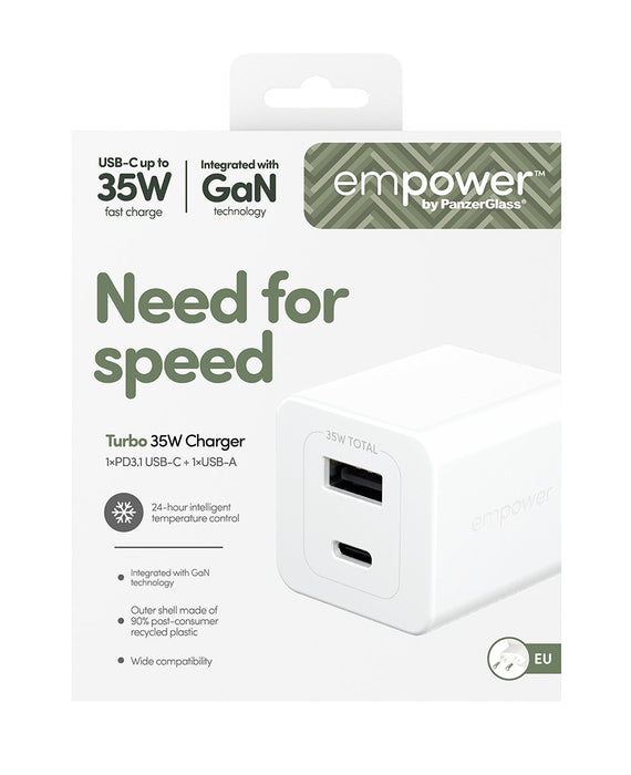 EAN 5715685027550 - PanzerGlass empower™ by ® Turbo 35W Charger incl. USB-C + USB-A | EU Plug | Silver White Smartphone Blanc imagen 3