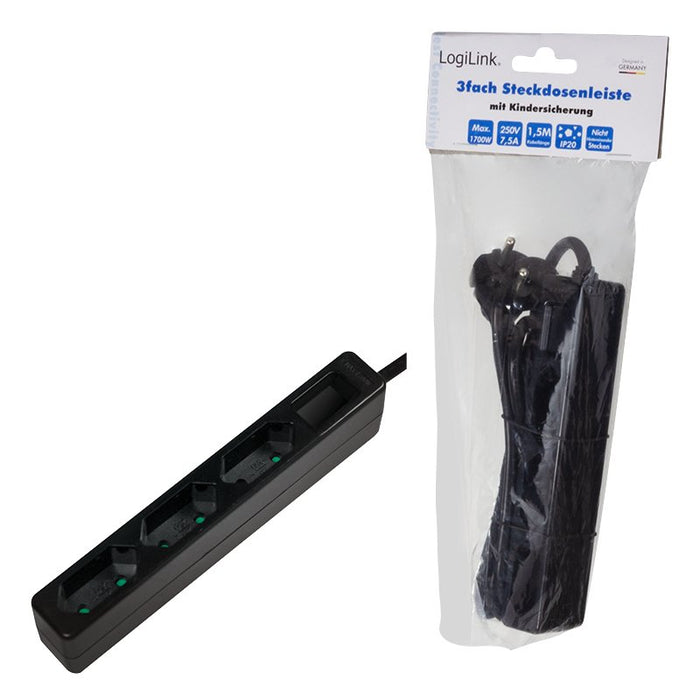 EAN 4052792049671 - LogiLink LPS229B base múltiple 1,5 m 3 salidas AC Interior Negro imagen 5
