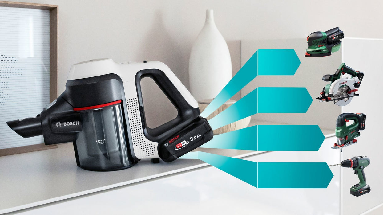 EAN 4242005307104 - Bosch BSS711W aspiradora de pie y escoba eléctrica Aspiradora escoba Batería Secar Sin bolsa 0,3 L Negro, imagen 7