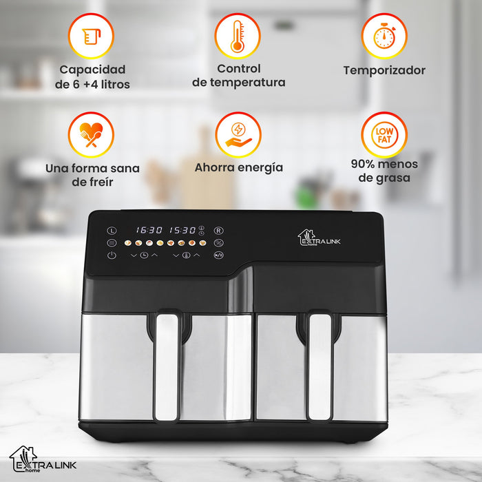 EAN 5906168638671 - Extralink HOME AIR FRYER 10L (6L+4L) EU SJ-1000 2500W freidora Doble Freidora de aire caliente Negro imagen 21