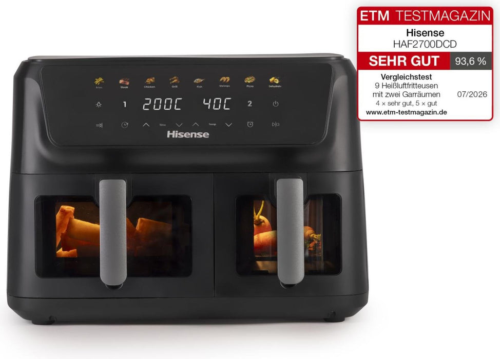 EAN 3838783014481 - Hisense HAF2700DCD Doble 11 L Independiente 2700 W Freidora de aire caliente Negro imagen 1