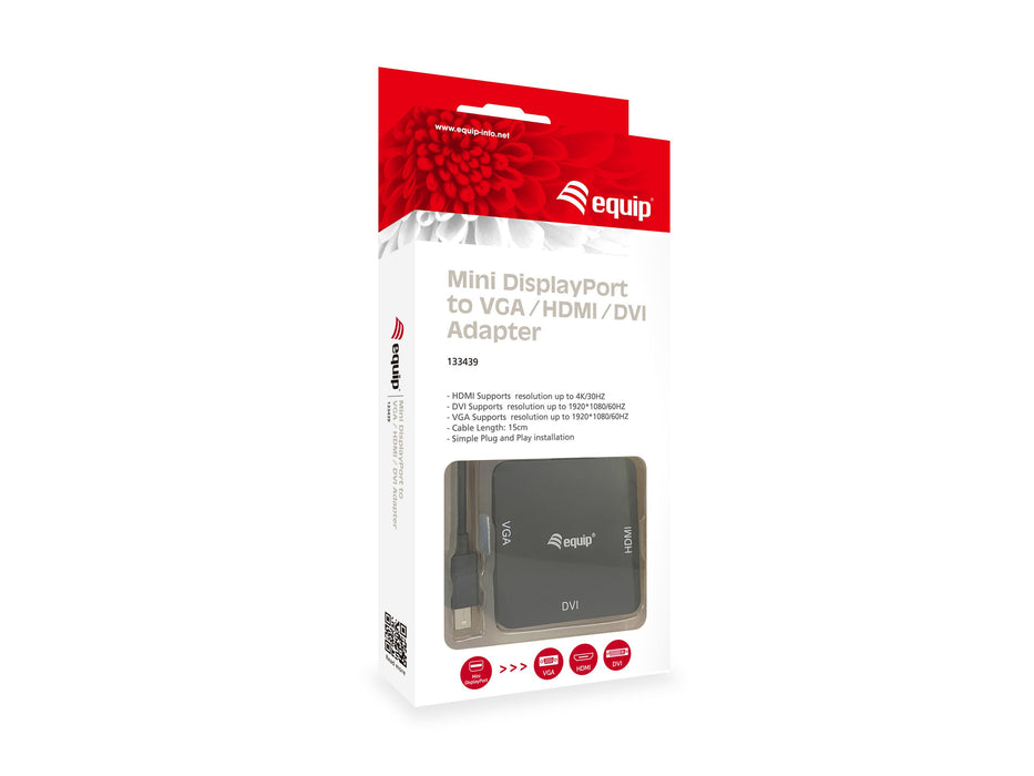 EAN 4015867222423 - Equip 133439 adaptador de cable de vídeo 0,15 m Mini DisplayPort DVI-D + VGA (D-Sub) + HDMI Negro imagen 4