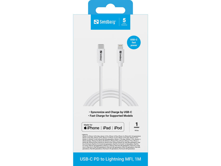 EAN 5705730136580 - Sandberg 136-58 cable de conector Lightning 1 m Blanco imagen 2