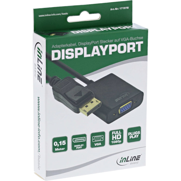 EAN 4043718285167 - InLine 17197B adaptador de cable de vídeo 0,15 m VGA (D-Sub) DisplayPort Negro imagen 4