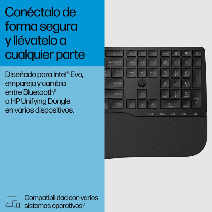 EAN 0198122954957 - HP 685 Comfort Dual-Mode Keyboard teclado Oficina RF Wireless + Bluetooth Negro imagen 8