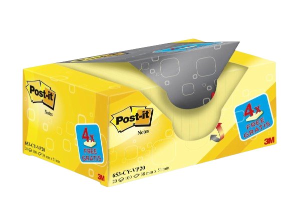 EAN 4046719906406 - Post-It 653-VP20 nota autoadhesiva Rectángulo Amarillo 100 hojas Autoadhesivo imagen 1