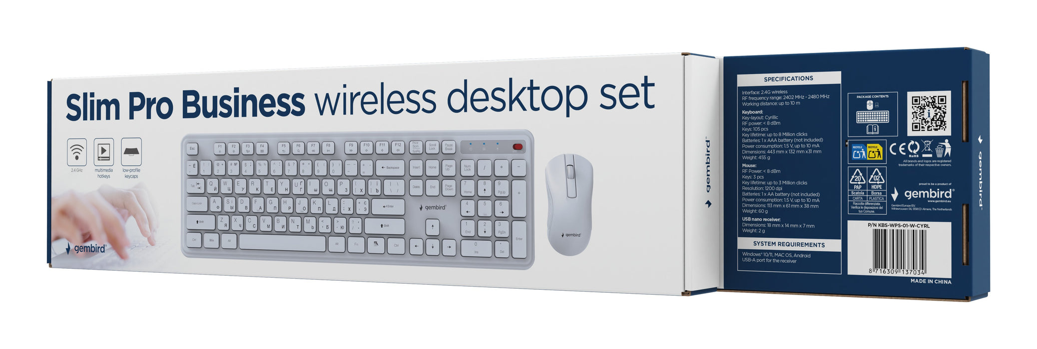 EAN 8716309137034 - Gembird KBS-WPS-01-W-CYRL teclado Ratón incluido Oficina RF inalámbrico QWERTY Internacional de EE.UU., U imagen 5