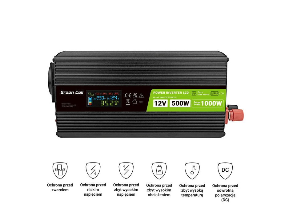 EAN 5904326374553 - Green Cell Przetwornica napicia PowerInverter LCD 12 V 500W/1000W Przetwornica samochodowa z wywietlaczem imagen 6
