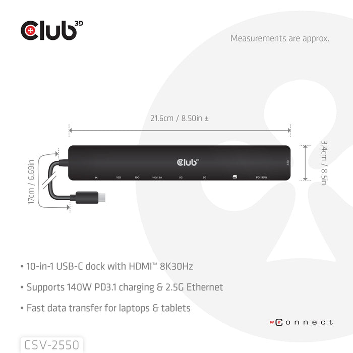EAN 8719214473389 - CLUB3D CSV-2550 base para portátil y replicador de puertos Alámbrico USB Tipo C Negro imagen 8