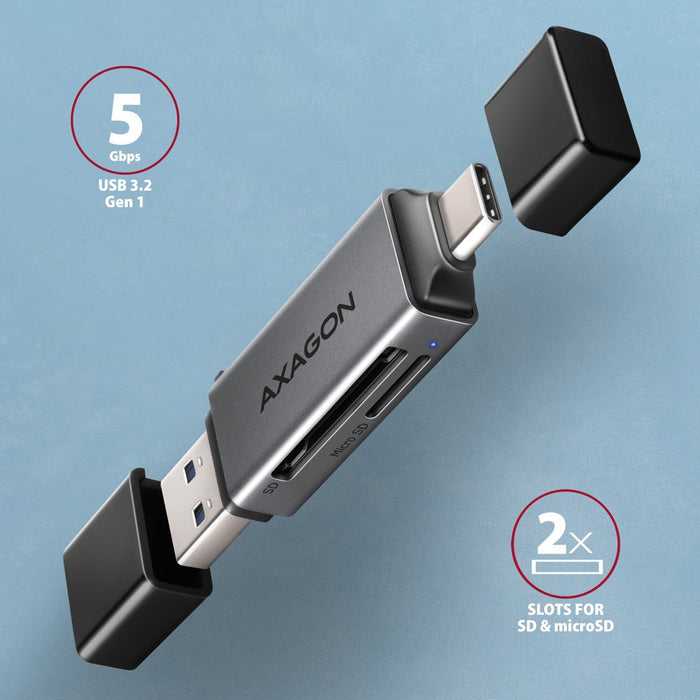 EAN 8595247907134 - Axagon CRE-DAC USB-C+ USB-A 5 Gbps MINI card reader 2-slot & lun SD/microSD lector de tarjeta USB 3.0 Typ imagen 2