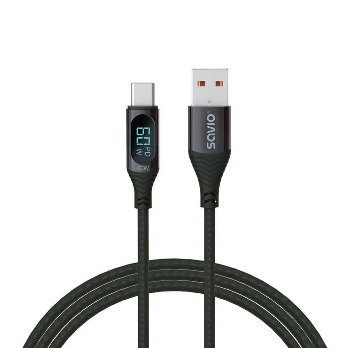 EAN 5901986047780 - Savio USB - USB-C cable with display CL-172 1 m black cable USB USB 3.2 Gen 1 (3.1 Gen 1) USB C Negro imagen 1