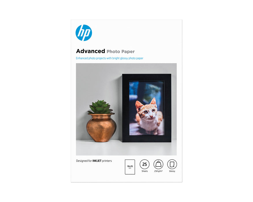 EAN 0882780349599 - HP Advanced Glossy Photo Paper-25 sht/10 x 15 cm borderless Blanco Brillo imagen 1