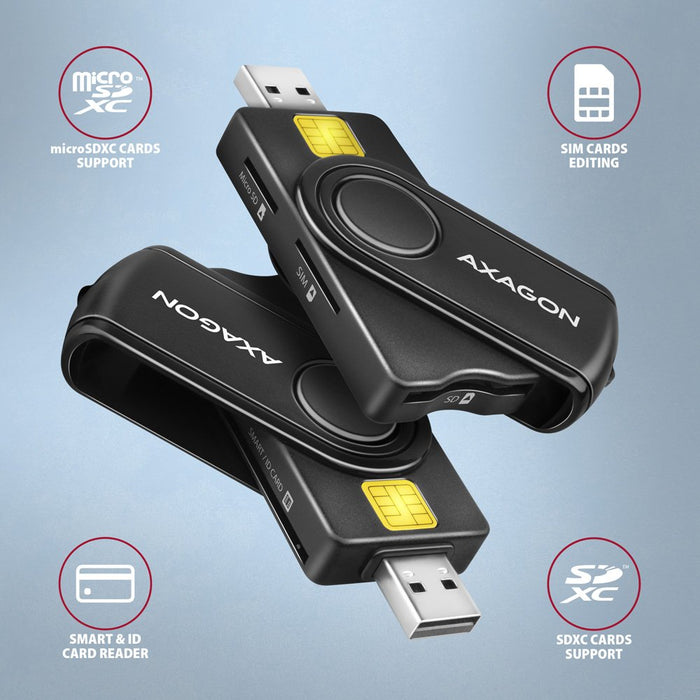 EAN 8595247906953 - Axagon CRE-SMP2A USB Smart card & SD/microSD/SIM PocketReader lector de tarjeta inteligente Interior USB  imagen 2