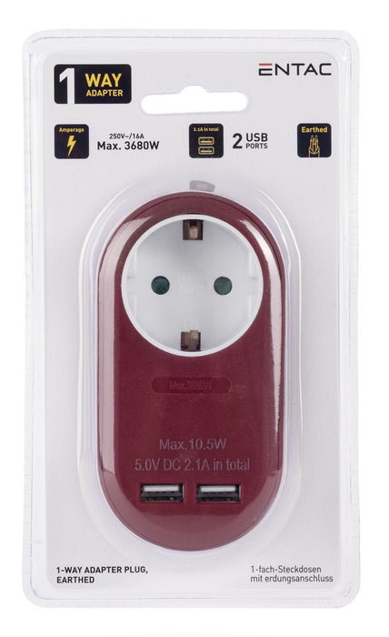 EAN 5999097985442 - Entac EPAG-1EE-2USB-BR adaptador de enchufe eléctrico Tipo F Borgoña imagen 2