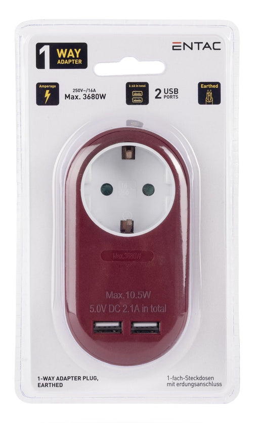 EAN 5999097985442 - Entac EPAG-1EE-2USB-BR adaptador de enchufe eléctrico Tipo F Borgoña imagen 2