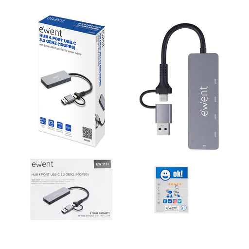 EAN 8052101435399 - Ewent EW1151 hub de interfaz USB Tipo C 10000 Mbit/s Gris imagen 2