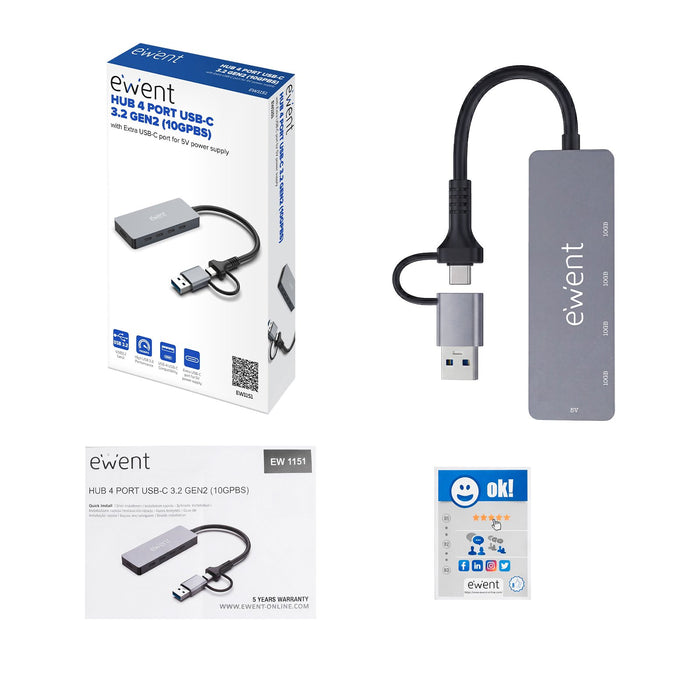 EAN 8052101435399 - Ewent EW1151 hub de interfaz USB Tipo C 10000 Mbit/s Gris imagen 2