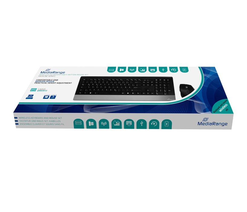 EAN 4260459611516 - MediaRange MROS105 teclado Ratón incluido Hogar RF inalámbrico QWERTZ Alemán Negro, Plata imagen 5