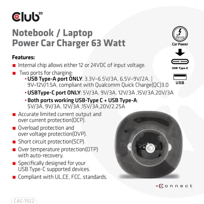 EAN 8719214472795 - CLUB3D CAC-1922 cargador de dispositivo móvil Portátil Negro Encendedor de cigarrillos Auto imagen 7