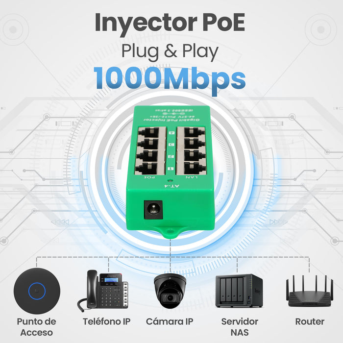 EAN 5903148912554 - Extralink ACTIVE POE INJECTOR 4 PORT GIGABIT 802.3AT/AF MODE A - 1 Gbps - 4-Port Gigabit Ethernet 48 V imagen 20