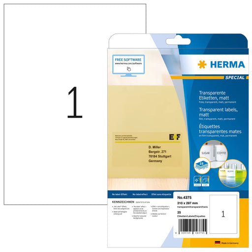EAN 4008705043755 - HERMA 4375 etiqueta de impresora Transparente Etiqueta para impresora autoadhesiva imagen 1