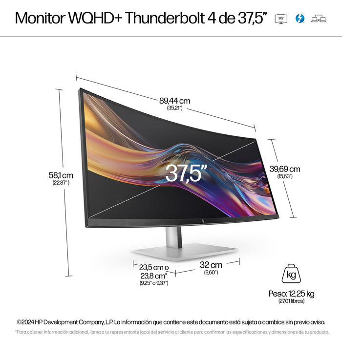 EAN 5715063531365 - HP Series 7 Pro 37.5 inch WQHD+ Thunderbolt 4 Monitor - 738pu pantalla para PC 95,2 cm (37.5") 3840 x 160 imagen 4