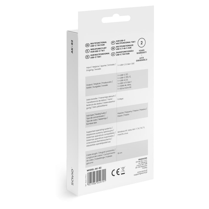 EAN 5901986049791 - Savio AK-82 hub de interfaz USB Tipo C 5000 Mbit/s Negro imagen 5