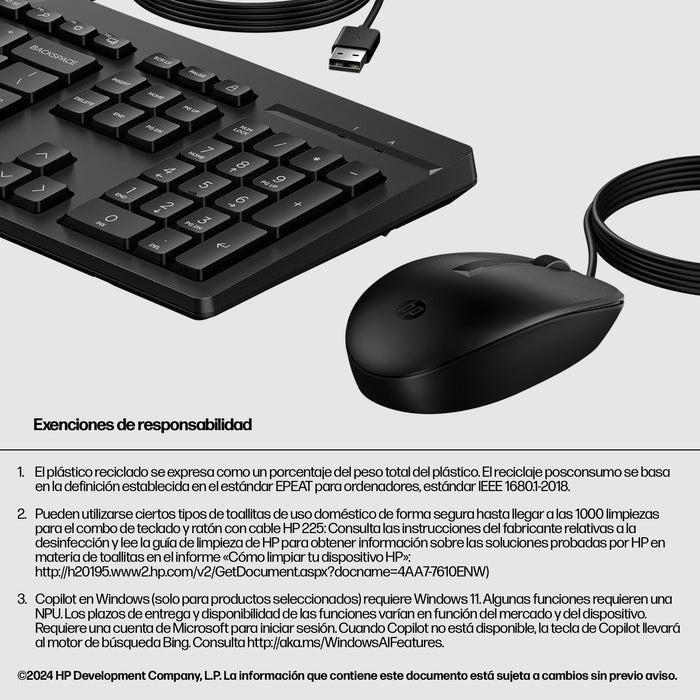 EAN 0195161119019 - HP 225 Wired Mouse and Keyboard Combo teclado Ratón incluido USB Negro imagen 3