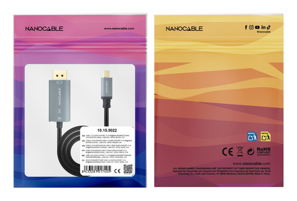 EAN 8433281017405 - Nanocable 10.15.5022 adaptador de cable de vídeo 2 m USB Tipo C DisplayPort Negro imagen 4