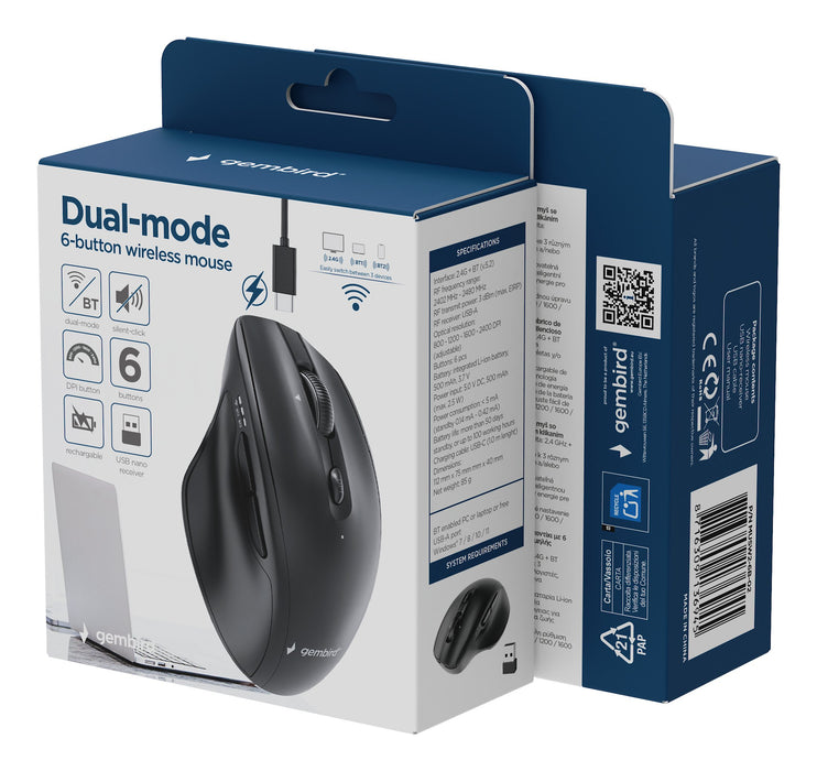 EAN 8716309136945 - Gembird MUSW2-6B-02 ratón Hogar mano derecha RF Wireless + Bluetooth Óptico 2400 DPI imagen 9
