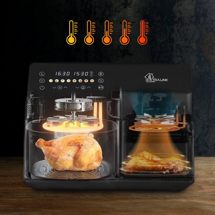 EAN 5906168638671 - Extralink HOME AIR FRYER 10L (6L+4L) EU SJ-1000 2500W freidora Doble Freidora de aire caliente Negro imagen 6
