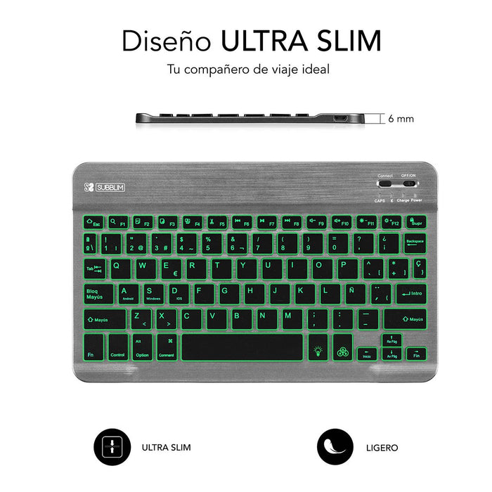EAN 8436586740597 - SUBBLIM TECLADO SMART BACKLIT BLUETOOTH GREY QWERTY Español Negro, Gris imagen 3