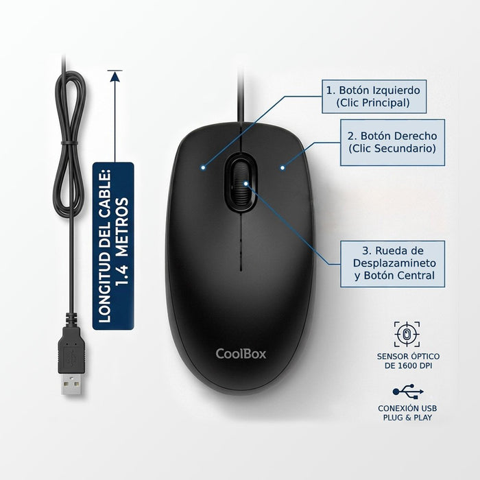 EAN 8436624423611 - CoolBox COO-RAT01B-U ratón Oficina Ambidextro USB tipo A Óptico imagen 2