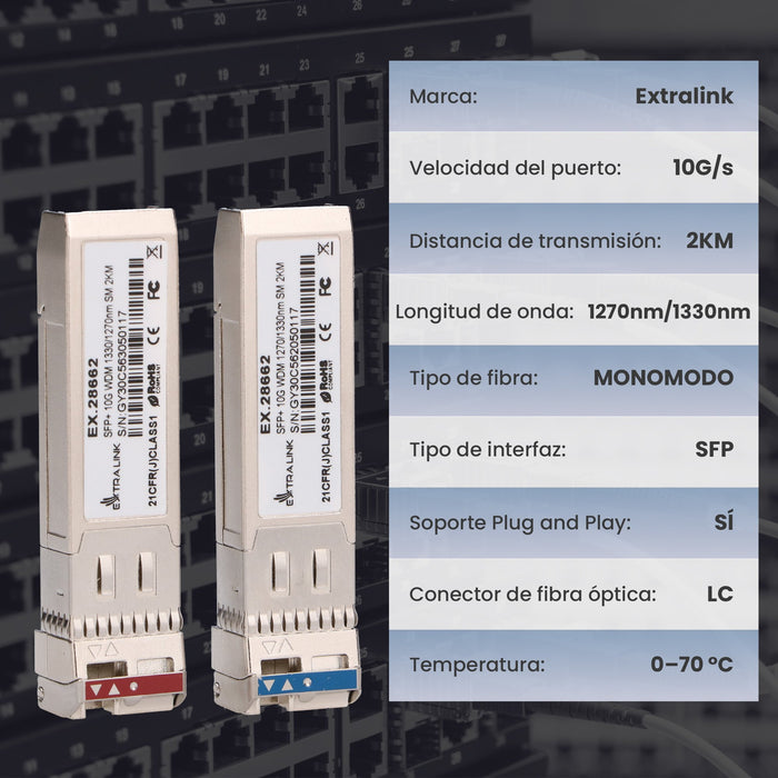 EAN 5907207228662 - Extralink SFP+ 10G WDM 1270/1330NM SM 2KM red modulo transceptor imagen 9