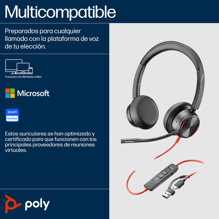 EAN 0197498429267 - HP Poly Blackwire 8225 Stereo Microsoft Teams Certified USB-C Headset +USB-C/A Adapter Alámbrico Diadema  imagen 6