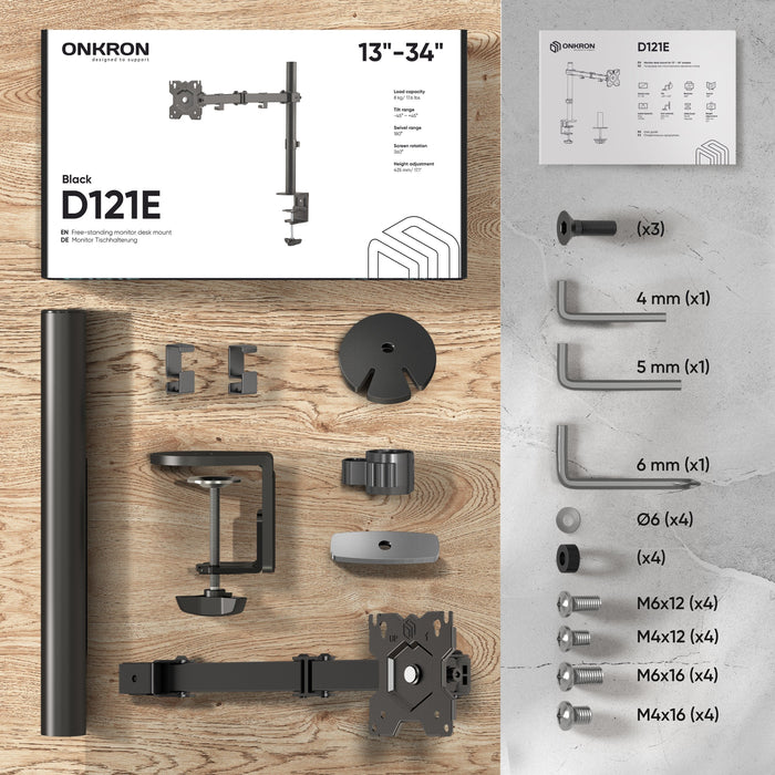 EAN 4603726156950 - ONKRON D121E-B soporte para monitor 86,4 cm (34") Escritorio Negro imagen 6