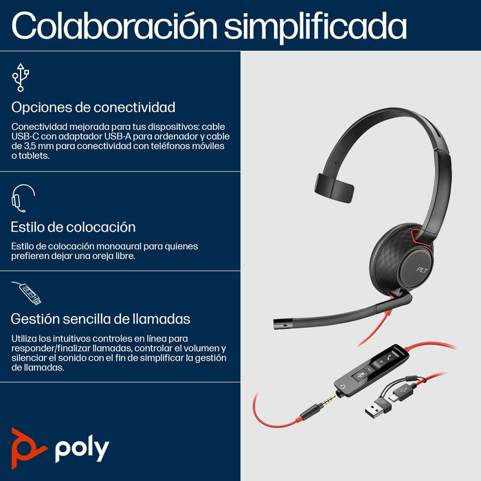 EAN 0197498429427 - Poly Blackwire 5210 Monaural USB-C Headset +3.5mm Plug +USB-C/A Adapter Alámbrico Diadema Oficina/Centro  imagen 3