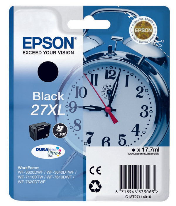 EAN 4053162425378 - Epson Alarm clock 27XL DURABrite Ultra cartucho de tinta 1 pieza(s) Original Alto rendimiento (XL) Negro imagen 1