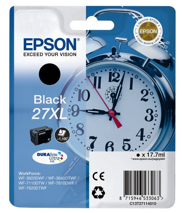 EAN 8715946533063 - Epson Alarm clock 27XL DURABrite Ultra cartucho de tinta 1 pieza(s) Original Alto rendimiento (XL) Negro imagen 1